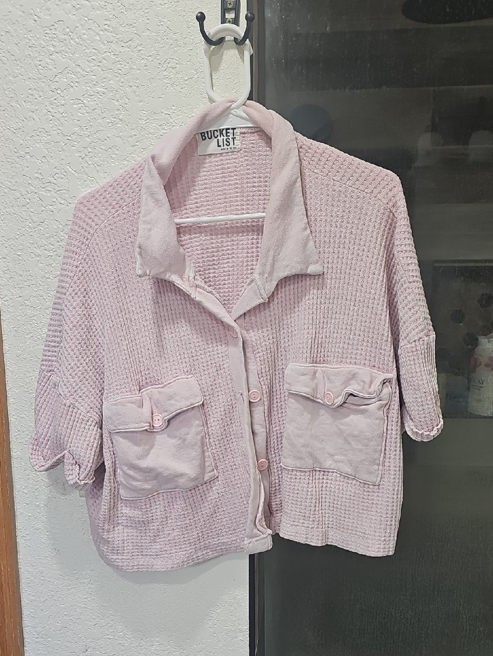 Bucket List Pastel Pink Waffle Knit Button Front Top